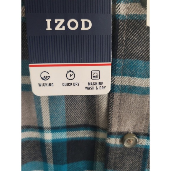 IZOD Shirt Mens XL Blue Gray Flannel Plaid Button LS Quick Dry Wicking NWT - Picture 8 of 11